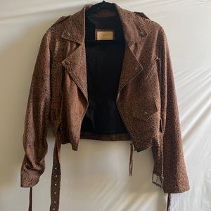 Cleobella Leopard Suede Leather Moto Jacket